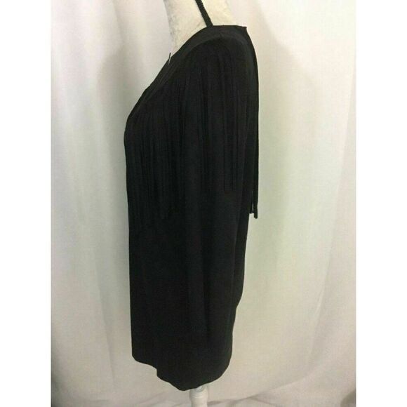 Zara Womens Solid Black Long Sleeve Native American Faux Suede Mini Dress Small - Picture 5 of 8